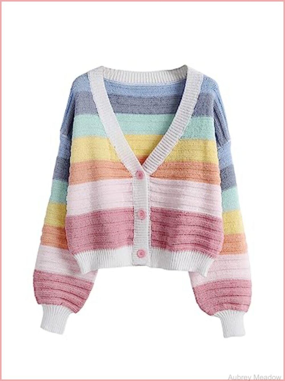 Acrylic Color Block Button Front Knit Cardigan Sweater Cropped